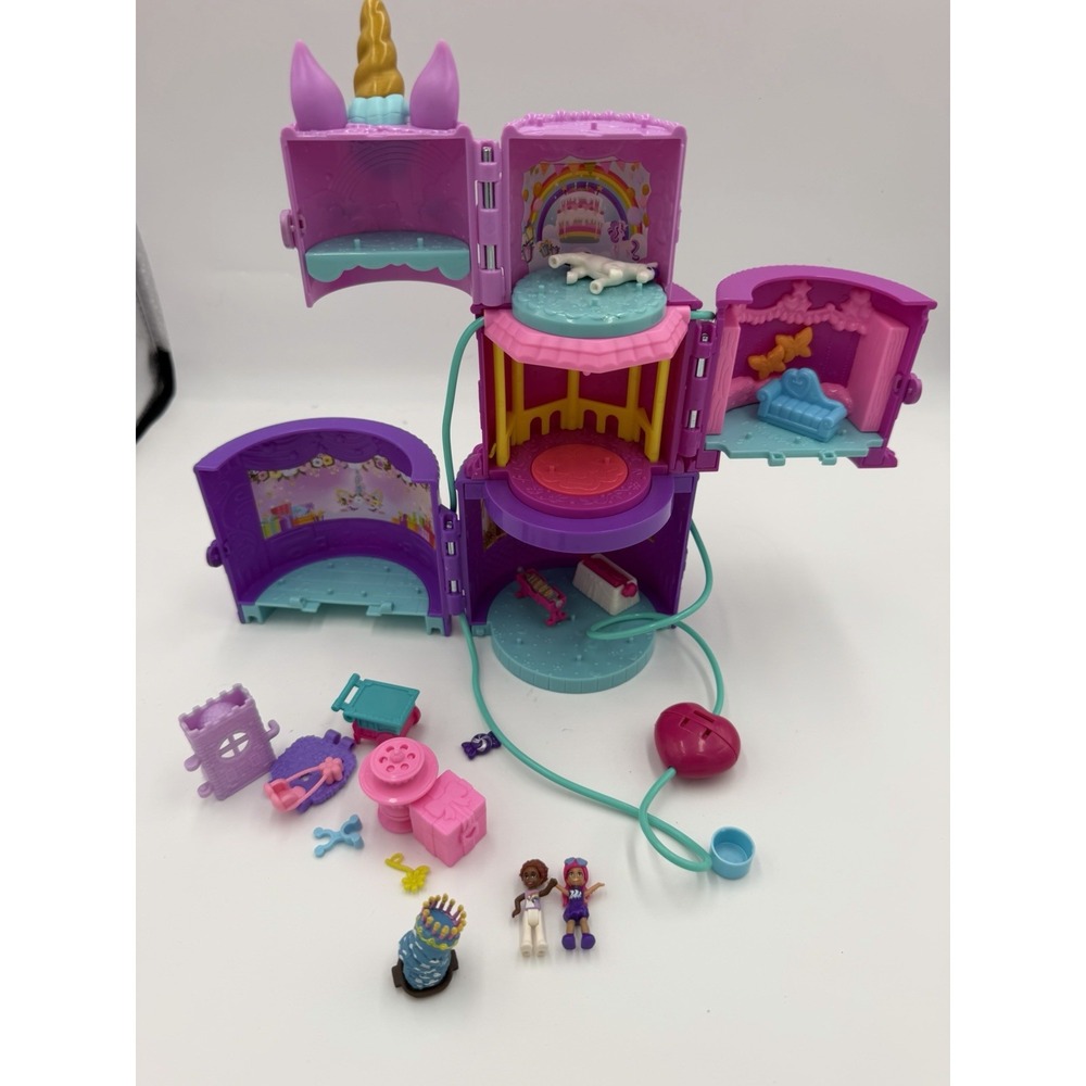 Polly Pocket Unicorn Birthday Party Compact Playset 2 Dolls Unicorn - Picture 2 of 8